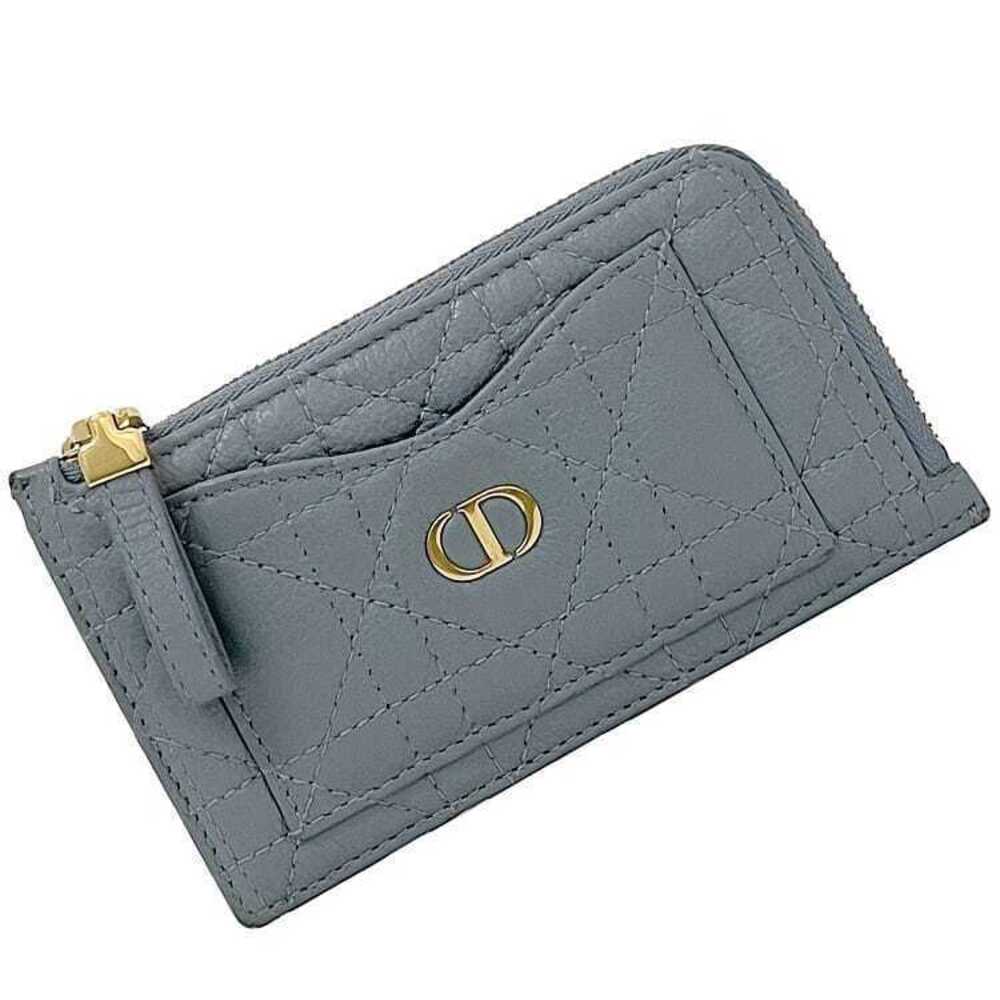 Christian Dior Coin Wallet Leather Quilted CD Purse Card Holder Zipper Blue